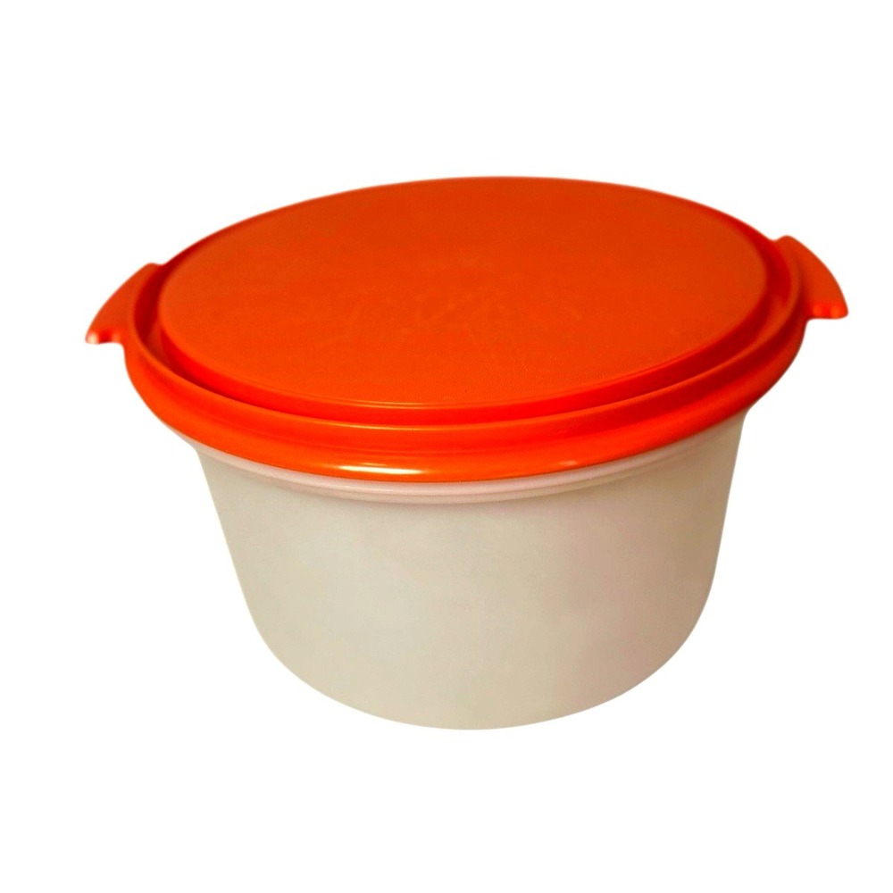Vtg TUPPERWARE Cake Taker Round Storage Orange Summer Country Festive 80's